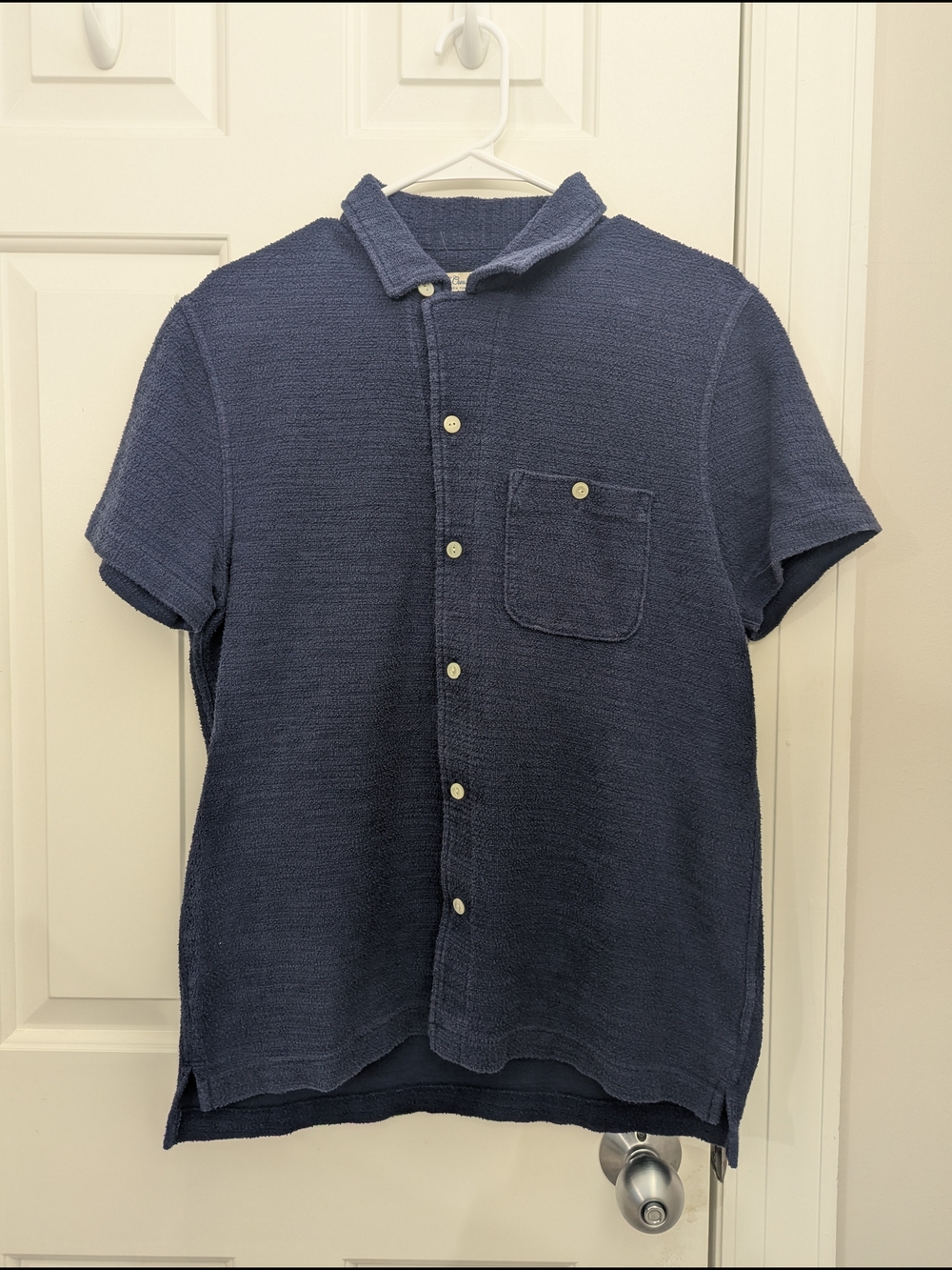 Jcrew Men's Navy Terry Short-Sleeve Button-Up Shirt